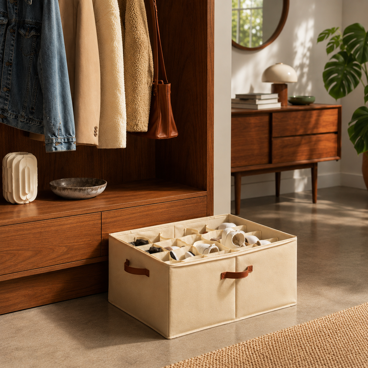 Materiałowy organizer na buty
